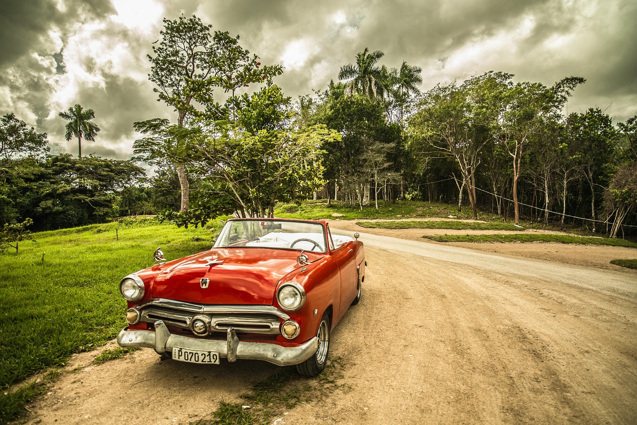 oldtimer, car, old car, car wallpapers, convertible, red car, shiny car, retro, classic, vintage, vintage car, automotive, nature, automobile, parked car, forest, cuba