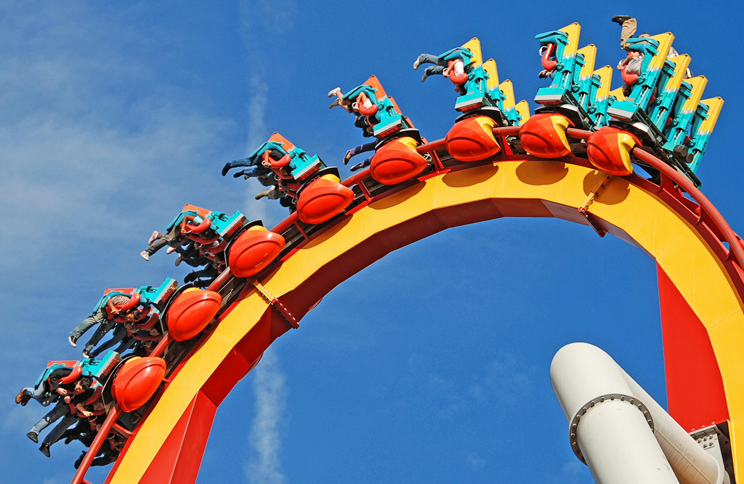 Thrilling roller coaster ride with a loop at Knott's Berry Farm amusement park.